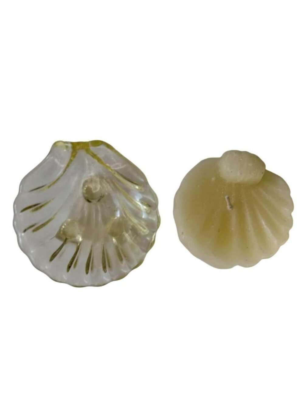 Open Scallop shell shaped wax candle Glass Seashell Holder Trinket Dish Vintage